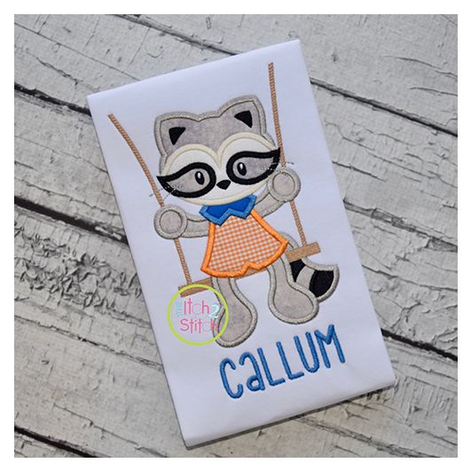 Raccoon in the Swing Boy Applique | Machine Embroidery Designs by JuJu