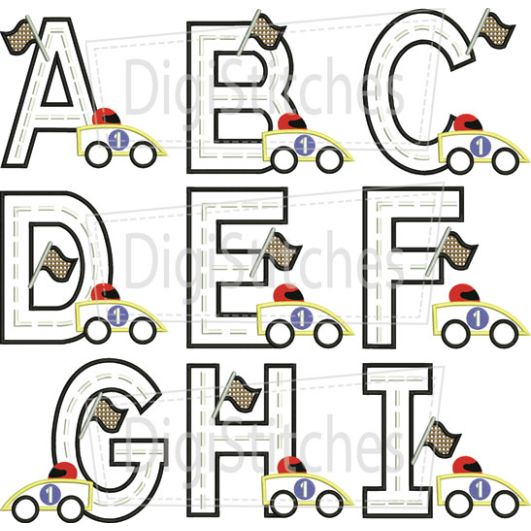 Race Track Applique Alphabet | Machine Embroidery Designs by JuJu