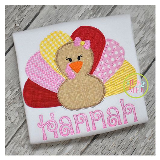 Rag Tag Turkey Girl Applique | Machine Embroidery Designs by JuJu