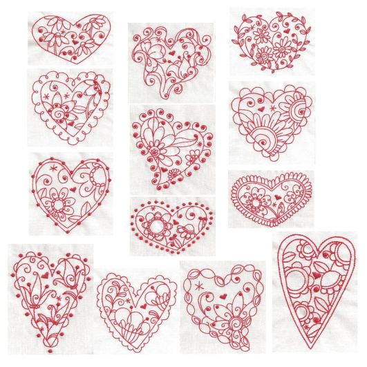 Whimsical Hearts Redwork Machine Embroidery Designs by JuJu