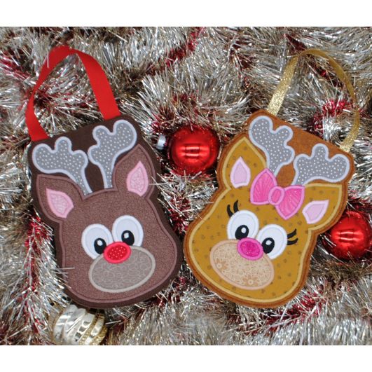 Boy and Girl Reindeer Treat Bags | Machine Embroidery Designs by JuJu