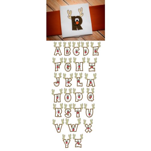 Reindeer Applique Alphabet Machine Embroidery Designs by JuJu