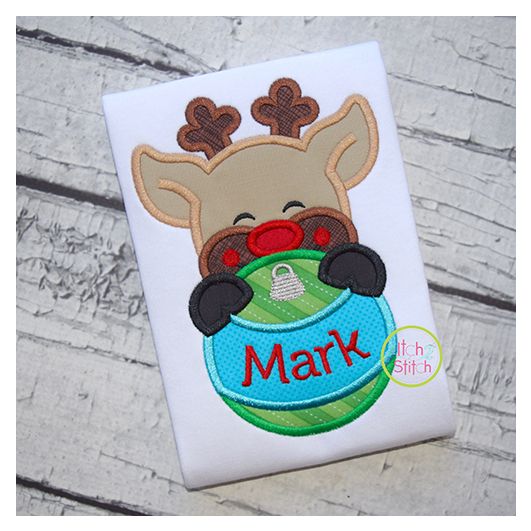 Reindeer Boy Ornament Peeker Applique | Machine Embroidery Designs by JuJu