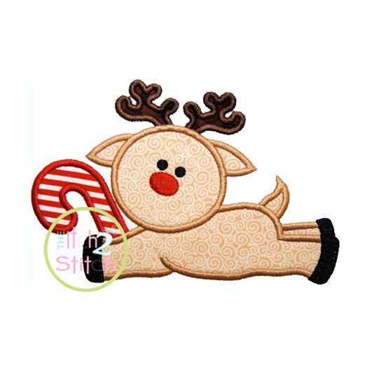Reindeer Candy Cane Applique | Machine Embroidery Designs by JuJu