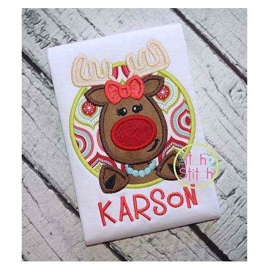 Reindeer Circle Girl Applique | Machine Embroidery Designs by JuJu