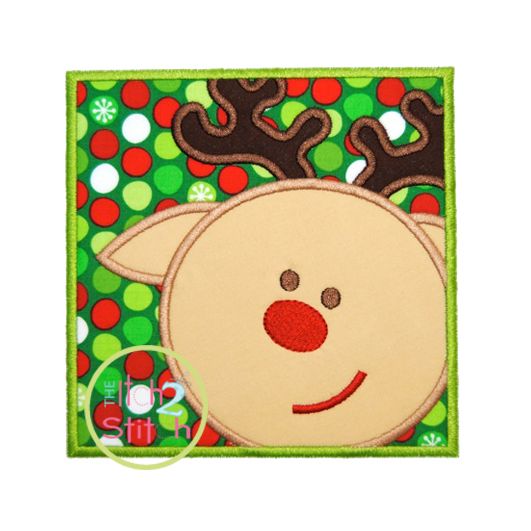 Reindeer Face Box Applique | Machine Embroidery Designs by JuJu