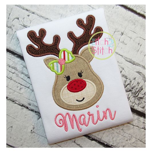 Reindeer Face Girl Applique | Machine Embroidery Designs by JuJu