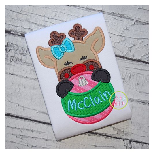 Reindeer Girl Ornament Peeker Applique | Machine Embroidery Designs by JuJu