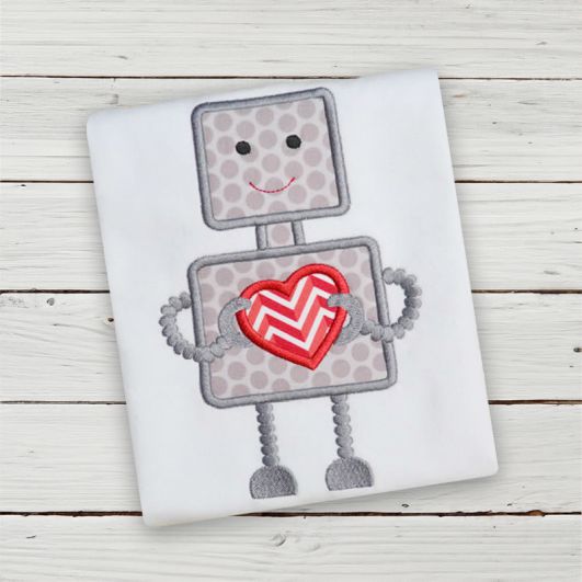 Valentine Robot Applique | Machine Embroidery Designs by JuJu