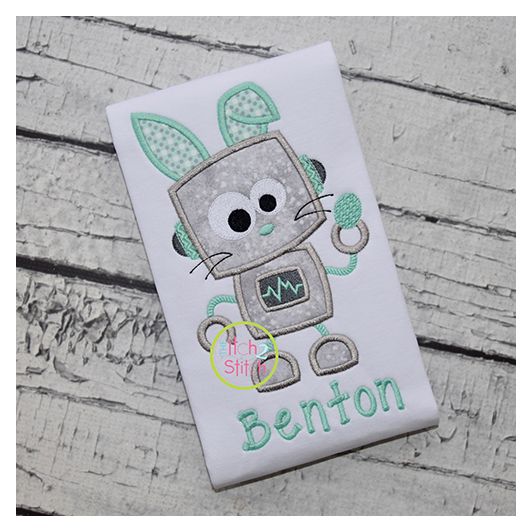 Robot Bunny Boy Applique | Machine Embroidery Designs by JuJu