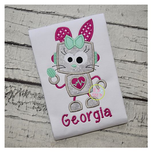 Robot Bunny Girl Applique | Machine Embroidery Designs by JuJu