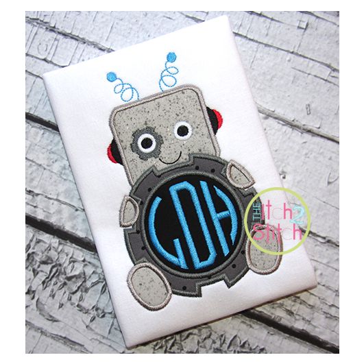 Robot Monogram Applique | Machine Embroidery Designs by JuJu