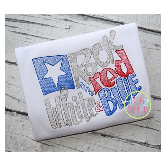 Rock the Red White and Blue Sketch Embroidery | Machine Embroidery Designs by JuJu