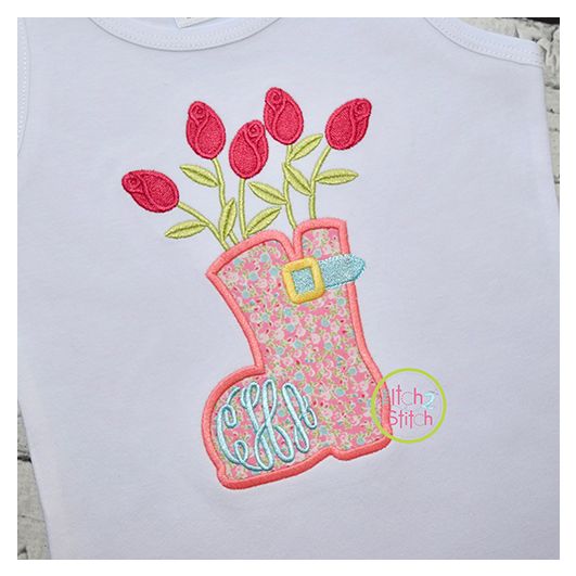 Rosebuds in Boot Applique | Machine Embroidery Designs by JuJu