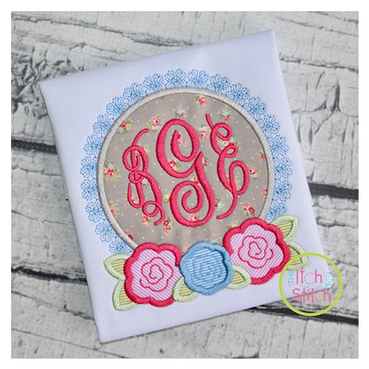 Itch 2 Stitch Roses Monogram Frame Applique Digital Embroidery Machine Designs by JuJu