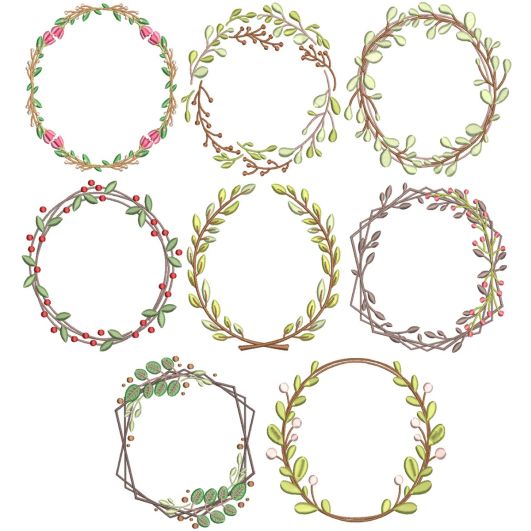 Rustic Laurel Wreaths Machine Embroidery Designs by JuJu