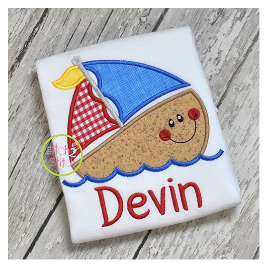 SailAway Boat Applique | Machine Embroidery Designs by JuJu