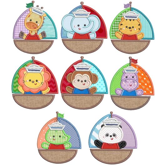 Sailboat Animals Applique Machine Embroidery Designs by JuJu 