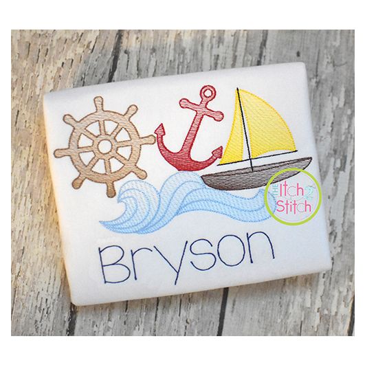 Sailboat Wave Scene Sketch Embroidery | Machine Embroidery Designs by JuJu