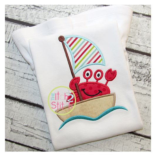 Sailing Crab Boat Applique | Machine Embroidery Designs by JuJu