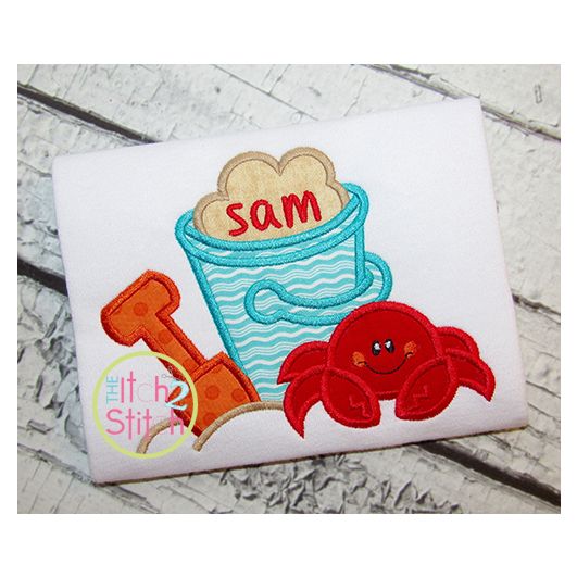 Beach Bucket Crab Applique | Machine Embroidery Designs by JuJu