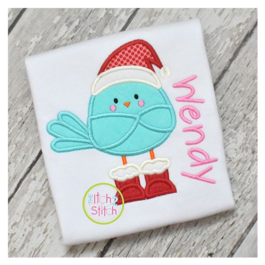 Santa Bird Applique | Machine Embroidery Designs by JuJu