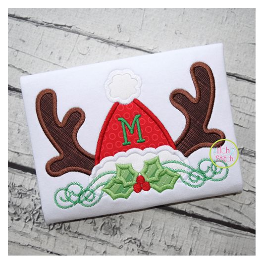 Santa Hat Antler Applique | Machine Embroidery Designs by JuJu