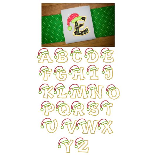 Santa Hat Applique Alphabet Machine Embroidery Designs by JuJu