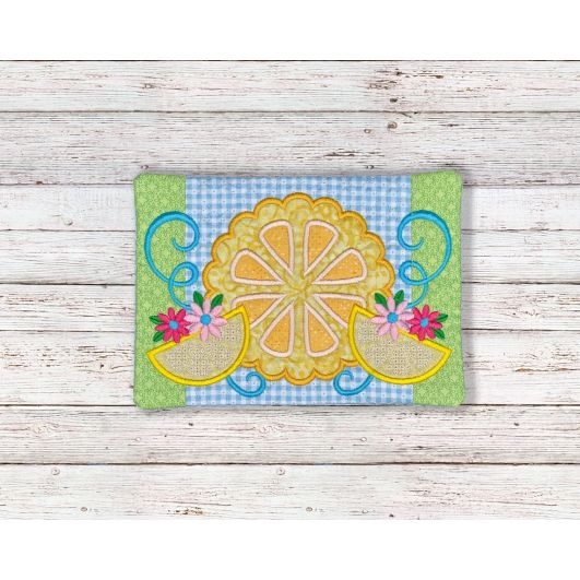 ITH Fresh Lemons Scallop Mug Rug | Machine Embroidery Designs by JuJu