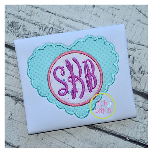 Scalloped Heart Monogram Applique Frame | Machine Embroidery Designs by JuJu