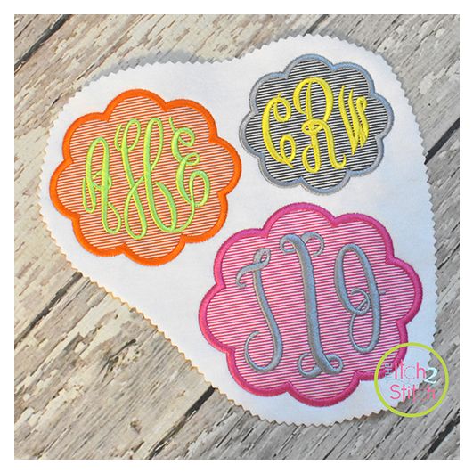 Scalloped Oval Monogram Frame Applique | Machine Embroidery Designs by JuJu