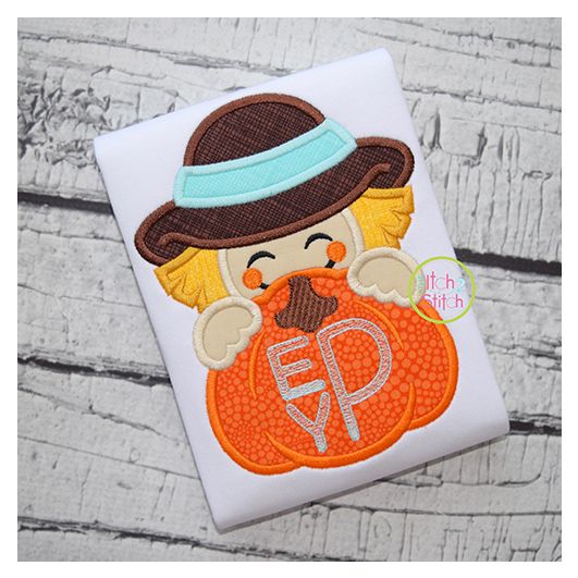 Scarecrow Boy Pumpkin Peeker Applique | Machine Embroidery Designs by JuJu