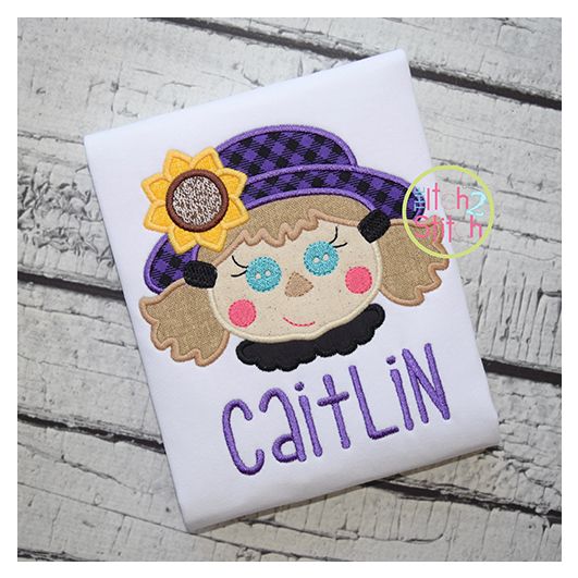 Scarecrow Face Girl Applique | Machine Embroidery Designs by JuJu