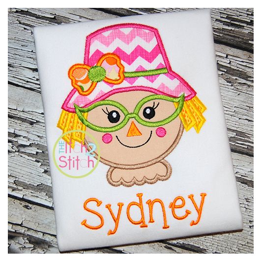 Scarecrow Glasses Girl Applique | Machine Embroidery Designs by JuJu