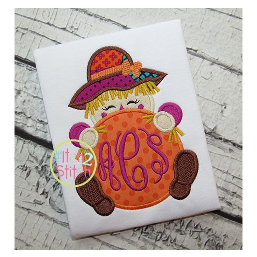 Scarecrow Girl Peeker Applique | Machine Embroidery Designs by JuJu