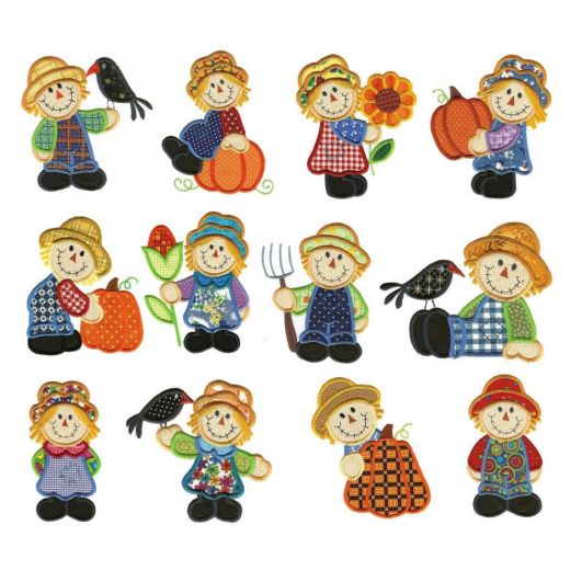 Scarecrows fall Applique Machine Embroidery Designs by JuJu 

