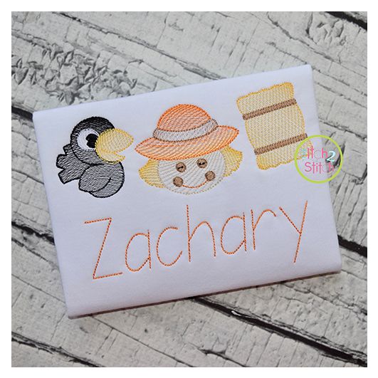 Scarecrow Trio Boy Sketch | Machine Embroidery Designs by JuJu