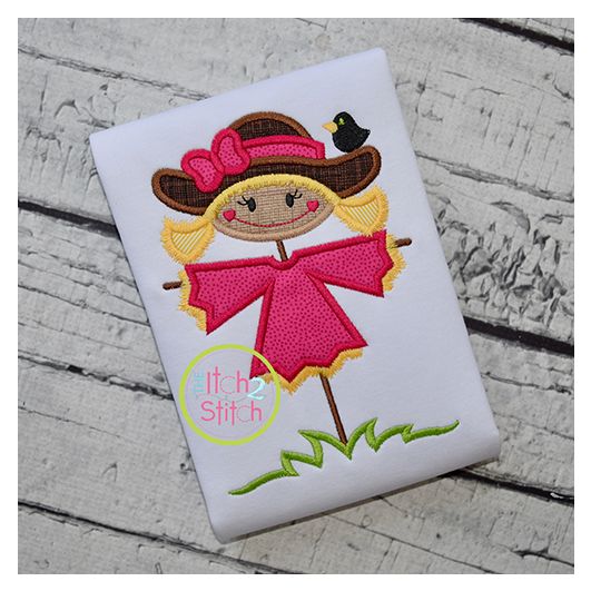 Scarecrow With Crow Girl Applique | Machine Embroidery Designs by JuJu