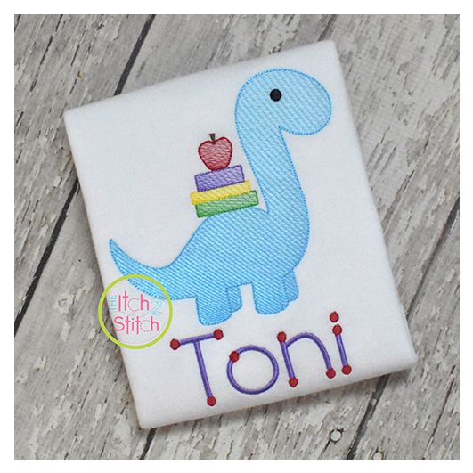 School Brontosaurus Sketch | Machine Embroidery Designs by JuJu