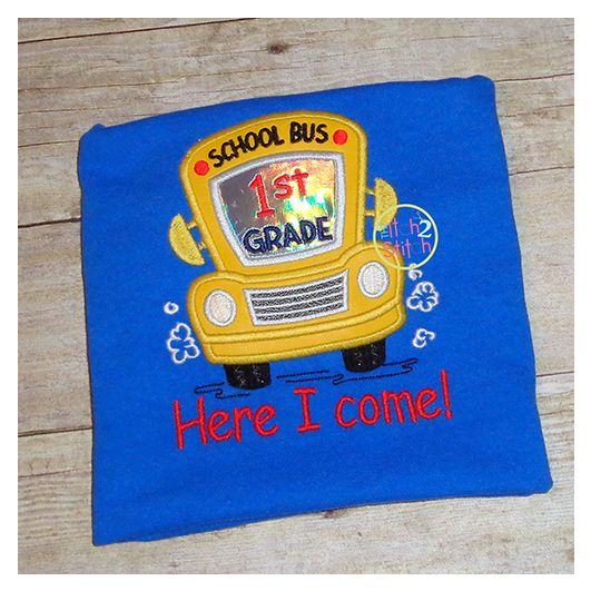 School Bus Grades 1st Applique | Machine Embroidery Designs by JuJu