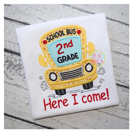 School Bus Grades 2nd Applique | Machine Embroidery Designs by JuJu