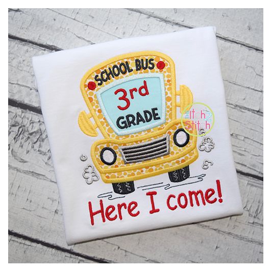School Bus Grades 3rd Applique | Machine Embroidery Designs by JuJu