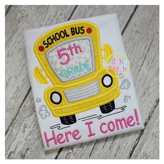 School Bus Grades 5th Applique | Machine Embroidery Designs by JuJu