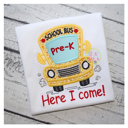 School Bus Grades Pre-K Applique | Machine Embroidery Designs by JuJu