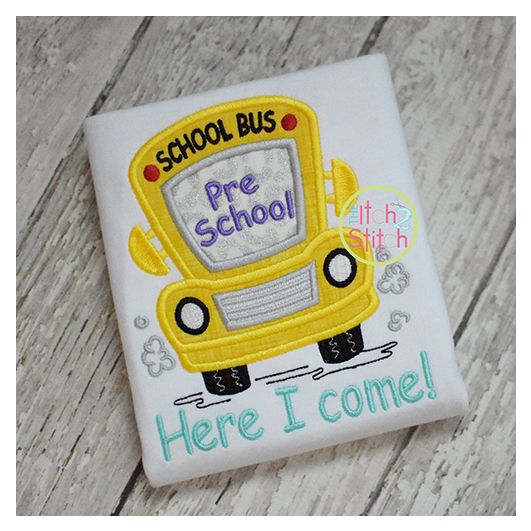 School Bus Grades Preschool Applique | Machine Embroidery Designs by JuJu