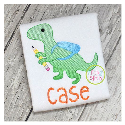 School T-Rex Sketch | Machine Embroidery Designs by JuJu