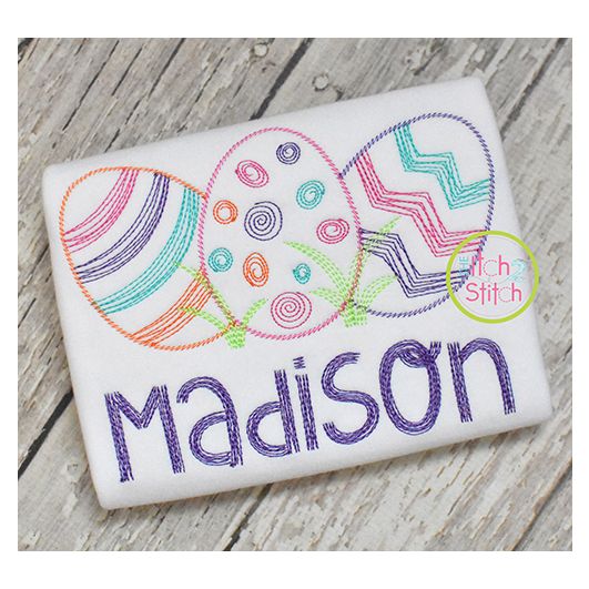 Scratchy Easter Egg Trio Embroidery | Machine Embroidery Designs by JuJu