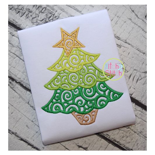 Scroll Christmas Tree Embroidery | Machine Embroidery Designs by JuJu