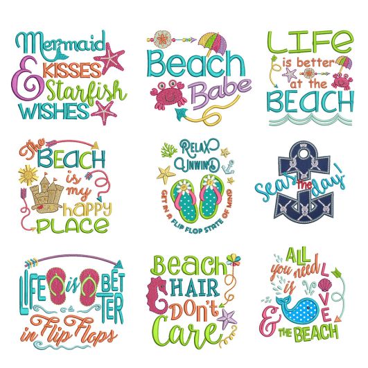Seaside Sayings Set 1 Machine Embroidery Designs by JuJu
