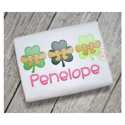 Shamrock Big Bow Trio Sketch | Machine Embroidery Designs by JuJu